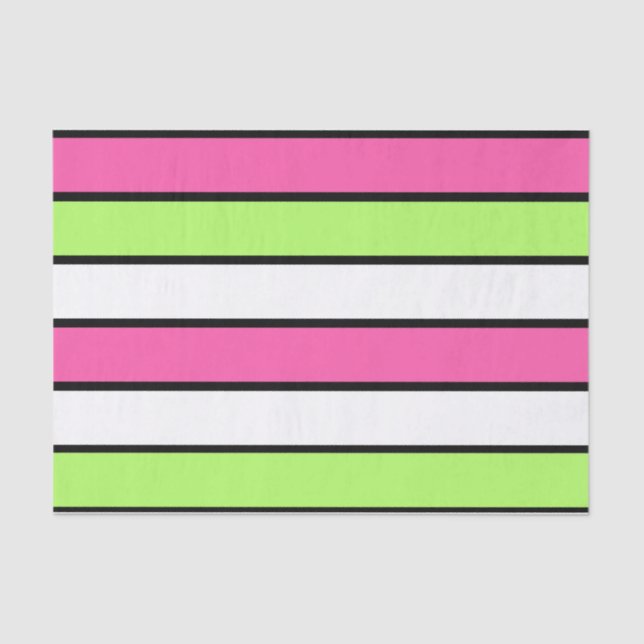 Hot Pink, Lime Green, Black and White Stripes Tissue Paper (Front)
