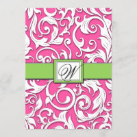 Hot Pink & Lime Green Damask Wedding Invitations