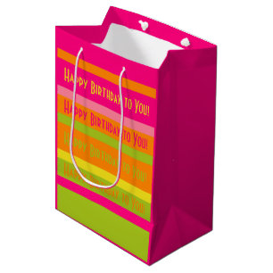 Hot Pink, Lime, Orange, and Yellow Happy Birthday Medium Gift Bag