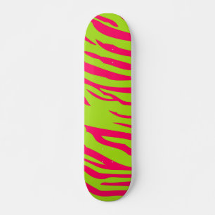 Hot Pink Lime Zebra Print Old School Skateboard