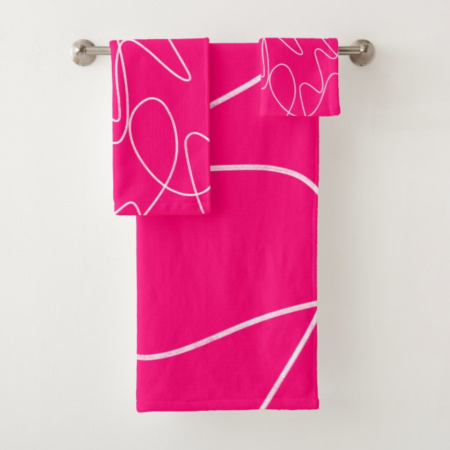 Hot Pink Line Art  Bath Towel Set (Insitu)