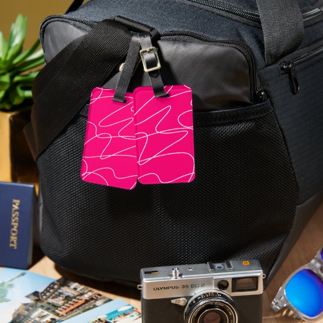 Hot Pink Line Art  Luggage Tag (Front & Back)