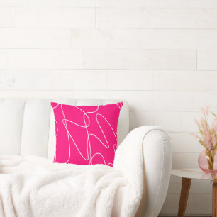 Hot Pink Line Art  Throw Pillow