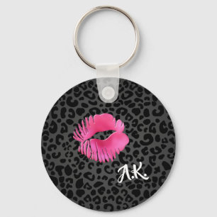 Hot Pink Lipgloss Kiss Black Leopard With Monogram Keychain