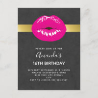 Hot Pink Lips Glamourous Birthday Invitation