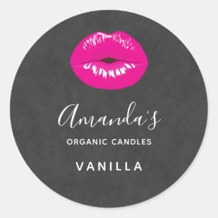Hot Pink Lips Glamourous Candle or Soap Scent Classic Round Sticker