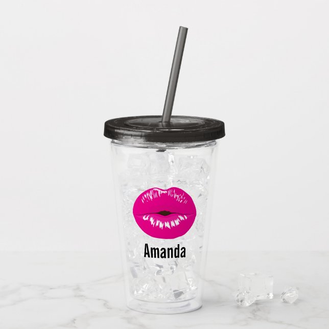 Hot Pink Lips Glamourous Illustration Acrylic Tumbler (Back Ice)