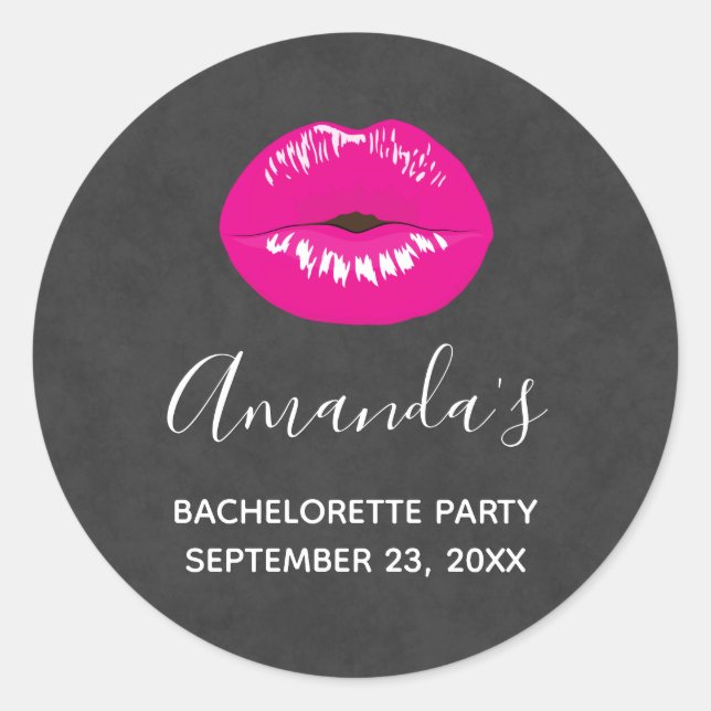 Hot Pink Lips Glamourous Illustration Bachelorette Classic Round Sticker (Front)