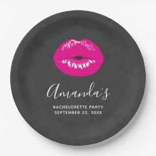 Hot Pink Lips Glamourous Illustration Bachelorette Paper Plate