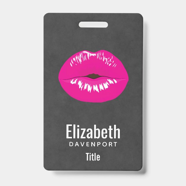 Hot Pink Lips Glamourous Illustration Badge (Front)
