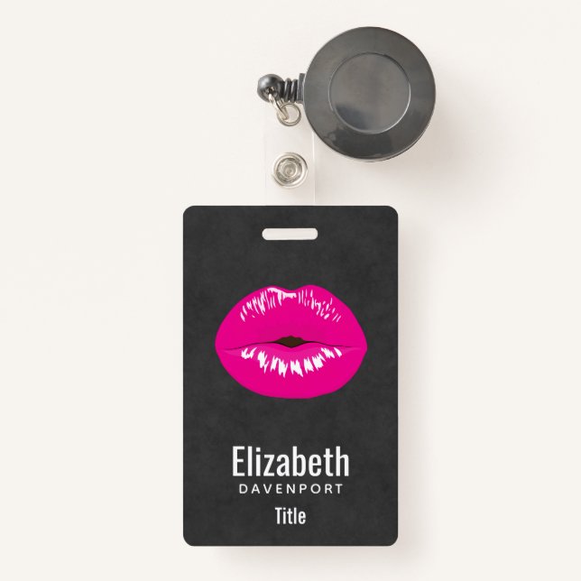 Hot Pink Lips Glamourous Illustration Badge (Front with Retractable)