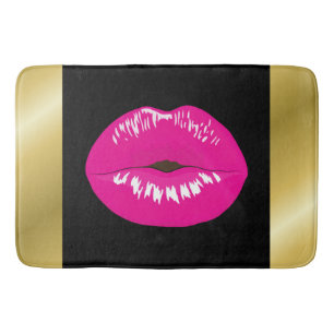 Hot Pink Lips Glamourous Illustration Bath Mat