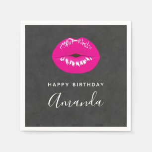 Hot Pink Lips Glamourous Illustration Birthday Napkin