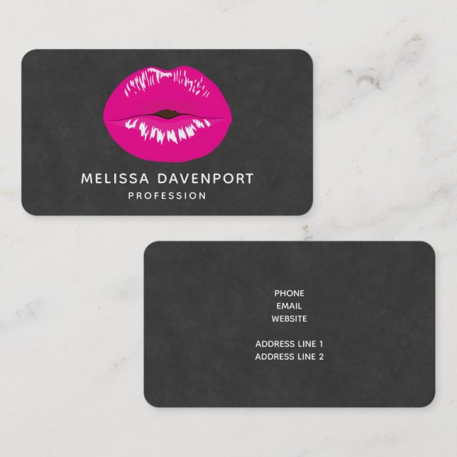 Hot Pink Lips Glamourous Illustration Business Card (Front/Back)
