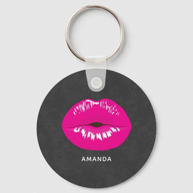 Hot Pink Lips Glamourous Illustration Keychain (Front)