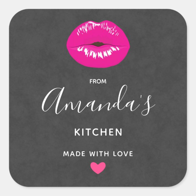 Hot Pink Lips Glamourous Illustration Kitchen Square Sticker (Front)