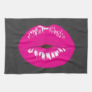 Hot Pink Lips Glamourous Illustration Kitchen Towel