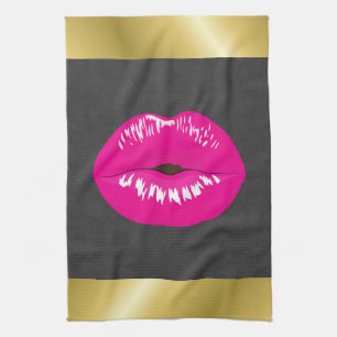 Hot Pink Lips Glamourous Illustration Kitchen Towel