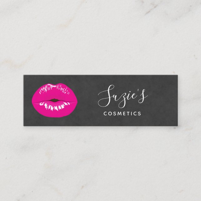 Hot Pink Lips Glamourous Illustration Mini Business Card (Front)