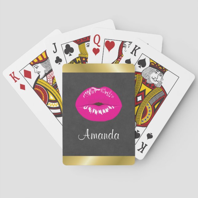 Hot Pink Lips Glamourous Illustration Playing Cards (Back)