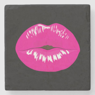 Hot Pink Lips Glamourous Illustration Stone Coaster