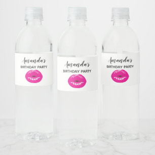 Hot Pink Lips Glamourous Illustration Water Bottle Label