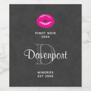 Hot Pink Lips Glamourous Illustration Wine Making Wine Label