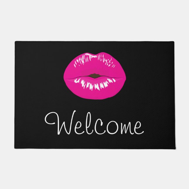 Hot Pink Lips Glamourous Image Welcome Doormat (Front)