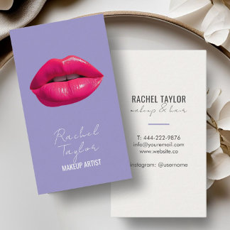 Hot Pink Lips | Purple Makeup Business Card