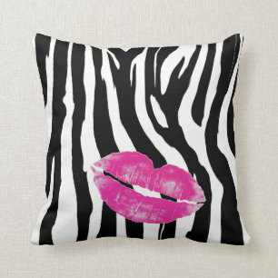 Hot Pink Lips Zebra Print Throw Pillow