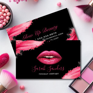 Hot Pink Lipstick Makeup Artist Black  Business Card