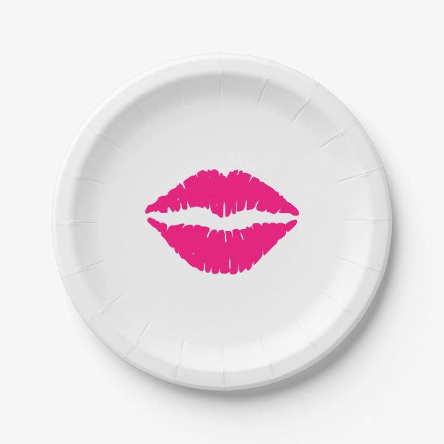 Hot Pink Lipstick Paper Plate (Front)