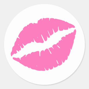 Hot Pink Lipstick Print Classic Round Sticker