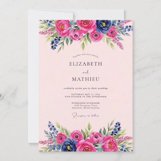 Hot Pink Lively Summer Wedding Invitation (Front)