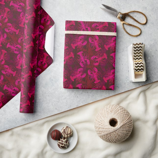 Hot Pink Lobster Beach Party Wrapping Paper (Crafts)