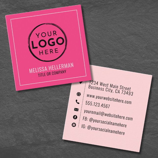 Hot Pink Logo Professional Minimalist Square Business Card (Hot Pink Logo Professional Minimalist Square Business Card)