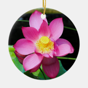 Hot Pink Lotus Flower Ceramic Ornament