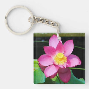 Hot Pink Lotus Flower Keychain