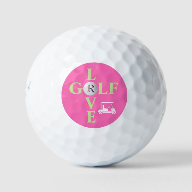 Hot Pink Love Golf Monogram Golf Ball  (Front)
