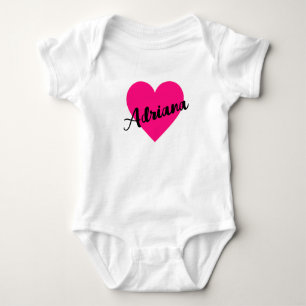 Hot Pink Love Heart Custom Name Baby Bodysuit