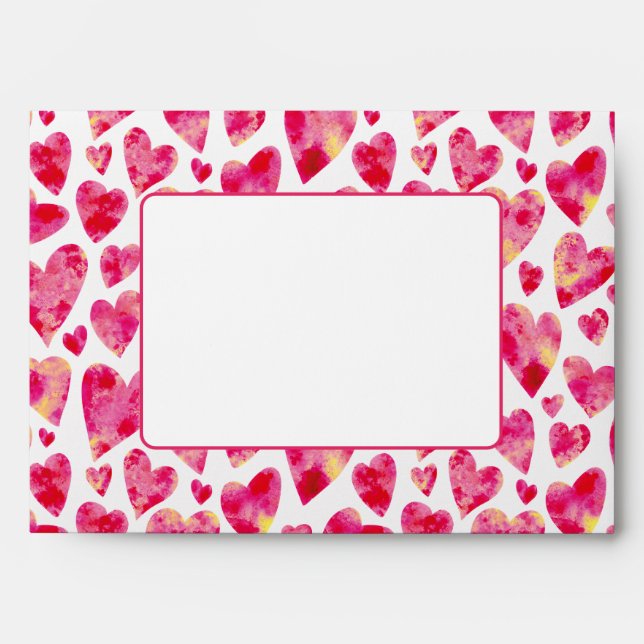 Hot Pink Love Heart Pattern Envelope (Front)