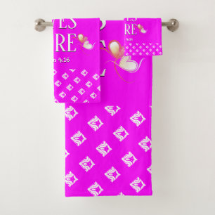 Hot Pink   LOVE LIVES HERE   Stylish Customizable Bath Towel Set