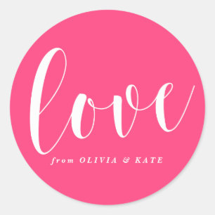 Hot Pink Love Modern Calligraphy Personalized Classic Round Sticker