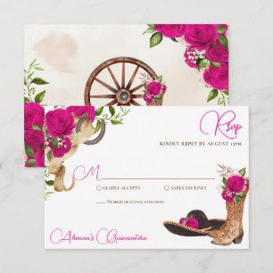 Hot Pink Magenta Charro Western Quinceanera RSVP Card