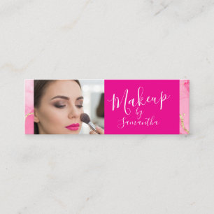 Hot Pink Marble Script Photo Makeup Mini Business Card