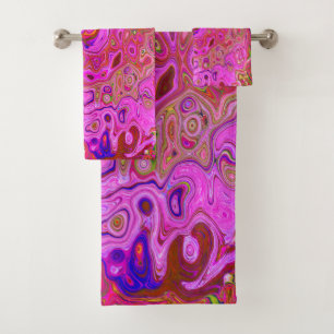 Hot Pink Marbled Colours Abstract Retro Swirl Bath Towel Set