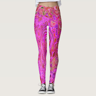 Hot Pink Marbled Colours Abstract Retro Swirl Leggings