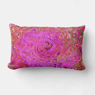 Hot Pink Marbled Colours Abstract Retro Swirl Lumbar Pillow