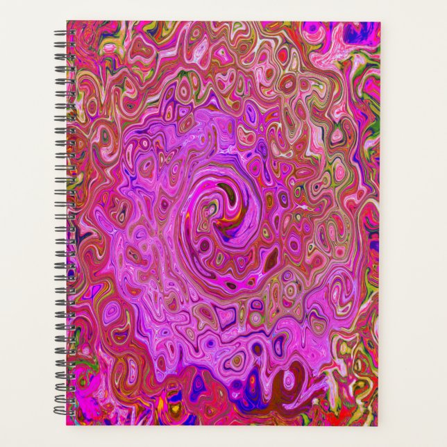 Hot Pink Marbled Colours Abstract Retro Swirl Planner (Front)