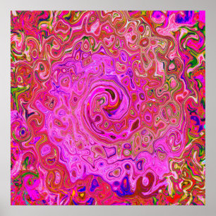 Hot Pink Marbled Colours Abstract Retro Swirl Poster